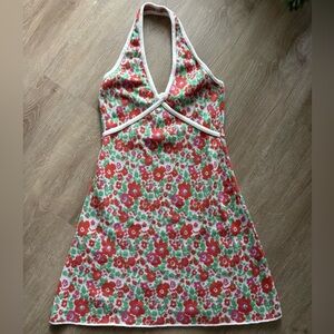 Zara Floral Retro Stretch Knit Mini Halter Dress Small